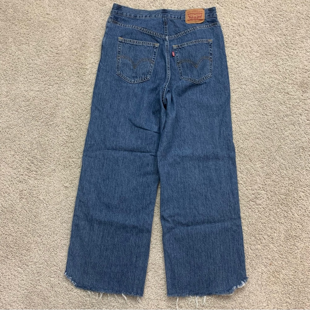 Women's LEVIS High Waisted Straight INDIGO Blue DENIM Raw Hem CROPPED JEANS 28